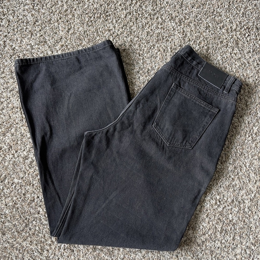 Princess Polly Maple High Waist Flare Leg Jeans Black Size 12 35x32 Wide Leg